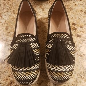 TOMS Black Geometric Woven Tassle Womens Shoes Size 8